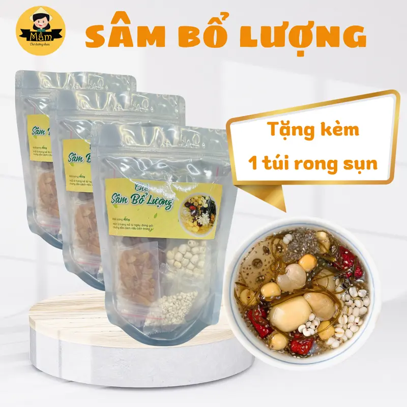 Combo 3 Set Chè Sâm Bổ Lượng Cô Mầm Foods - Tặng 50g Rong Sụn, 1 Set 400g Nấu 4 Lít Nước Trà Tea 0