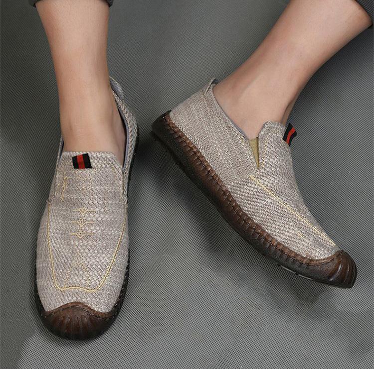 Giày Lười Vải Lanh Thoáng Khí, Đế khâu, Mềm Chống Trơn Trượt G201 Nam Loafer Cao Su Shoes 6