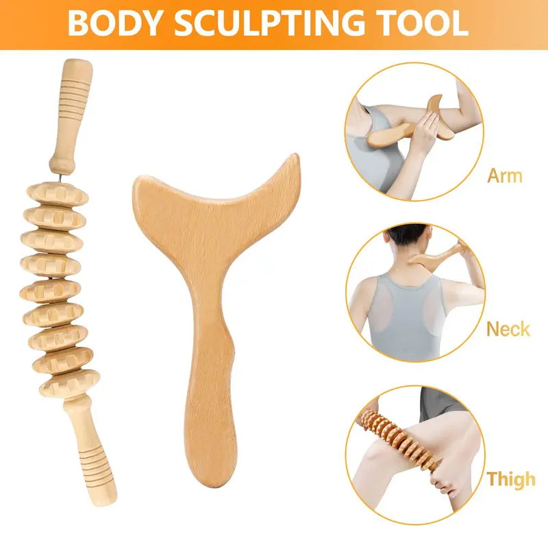 4-in-1 Wooden Massage Tool Set, 4 Counts/set Manual Massage Tool for Muscle, Body Sculpting Tools for Home & Spa 4