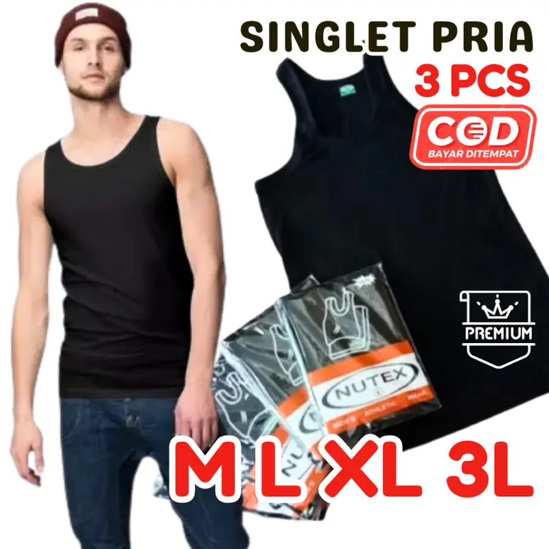 PAKET 3 PCS Kaos Kutang kaos Dalam Kaos Singlet Pria Dewasa Warna HITAM PUTIH MIATEX NUTEX ukuran M L XL XXL 1
