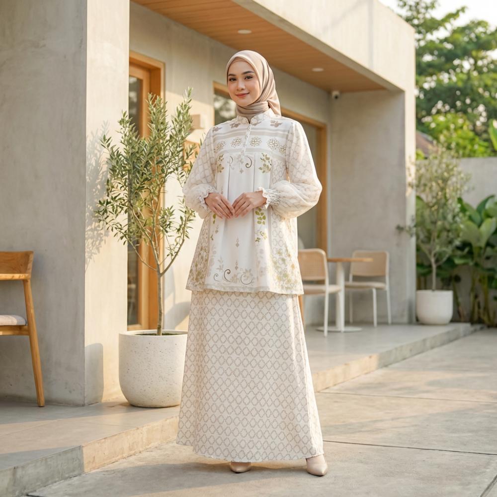 CHICMORE Setelan dua potong atasan dan rok bawah gaya baru dengan motif cetak