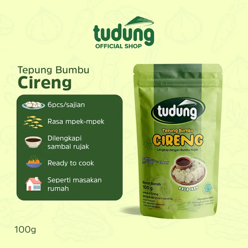 Tudung tepung bumbu cireng rasa ikan lengkap dengan bumbu rujak 100g Rendah lemak Spices Bubuk 0