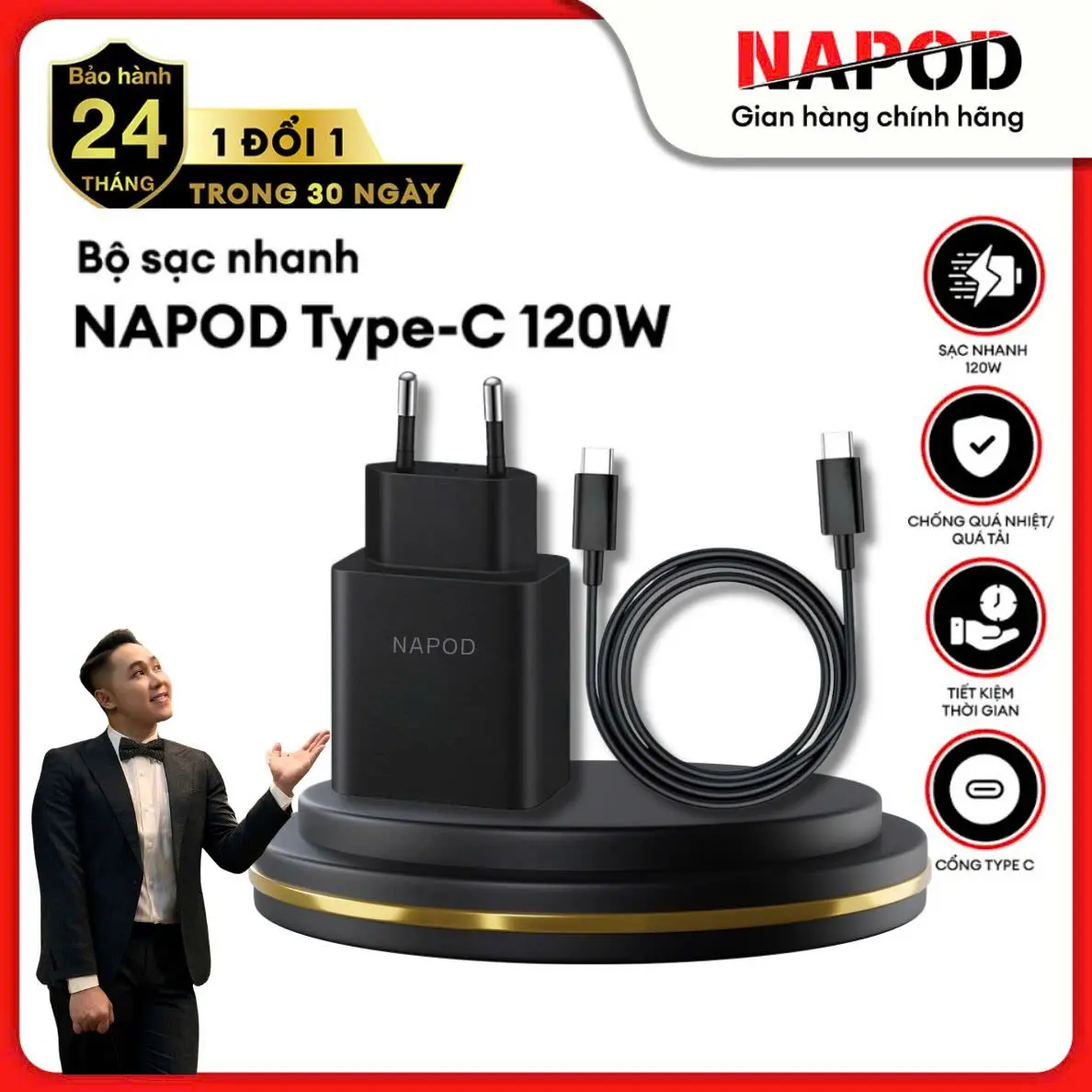 [VINHBANHBO] Bộ sạc nhanh NAPOD 120W Type C ,Tương Thích Note 10 Plus ,Note 20 , S22 Plus Ultra Type C to Type C 5A ....BH 1 ĐỔI 1
