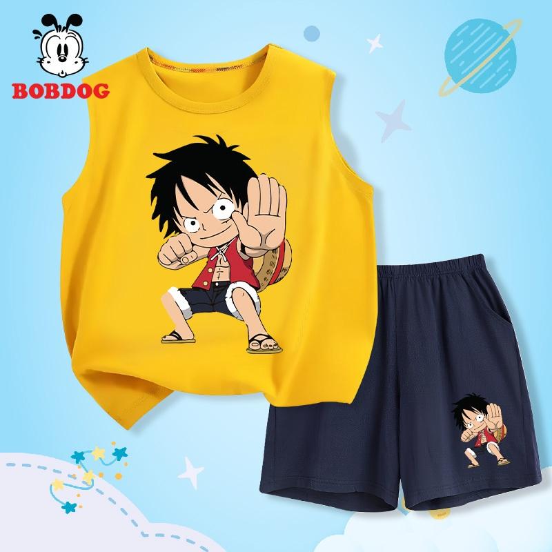 Đồ bộ bé trai BOBDOG áo ba lỗ quần thun cotton mới -BD-KS27in hình LUFFY MŨ RƠM cho bé
