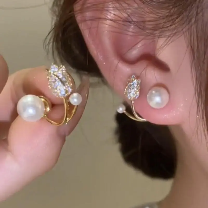 【zhamus】Tulip Flower Pearl Earrings Advanced Sense Elegant Temperament Exquisite Earrings