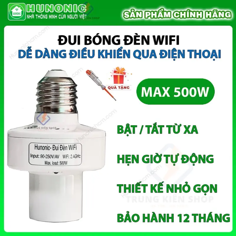 Đui đèn thông minh wifi hunonic điều khiển bật/tắt bóng đèn từ xa qua điện thoại 6