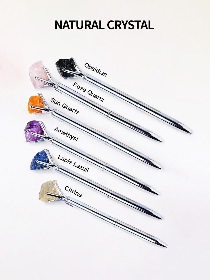 Product Introduction of Natural Crystal Decor Ballpoint Pen Set, Creative Metal Ballpoint Pen, Writing Pen for Students, Gift for Friends, Office Accessories 3