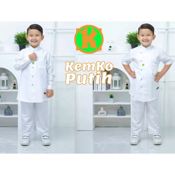 SETELAN KEMKO PUTIH ANAK BY KHALID FASHION [2-14TH] | KEMEJA KOKO PUTIH ANAK | KEMKO MANASIK