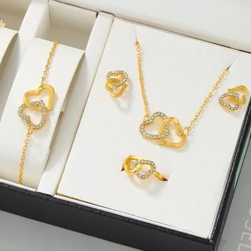 Simple Set Women Wear Double Love Jewelry Necklace Bracelet Earrings Bracelet Pendant