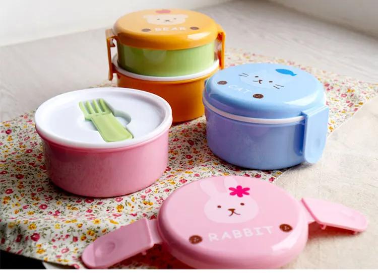Product Introduction of Cute Animal Lunch Box Japanese Double-layer Round Mini Bento Box Children's Fruit Box Snack Box Microwave Kids Lunch Box 540ml 5