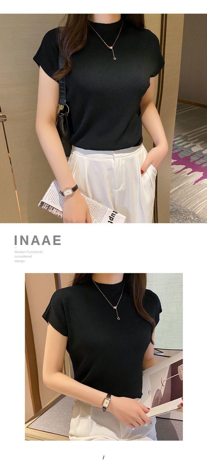 Product Introduction of Áo Lớp Nền Cổ Lọ Nửa, Hàng Mới Về Mùa Xuân Và Mùa Hè 2024, Đồ Len Không Tay Cho Nữ, Đồ Mặc Bên Trong, ngắn Tay, Áo Len Mỏng, Áo Thun Mỏng 11