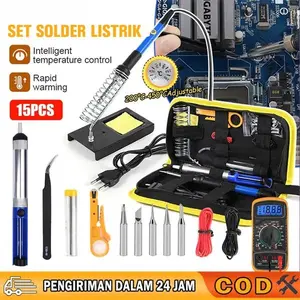 [Solder Listrik 60W] Set 15 dalam 1 Peralatan Penyolderan | Dilengkapi dengan Multimeter Digital XL830L | Solder dengan Suhu yang Dapat Disesuaikan | Wajib Punya untuk Perbaikan & Penyolderan