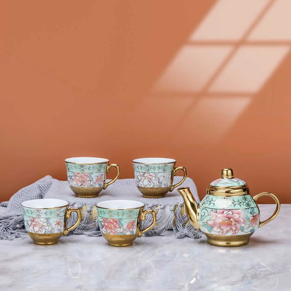 Teko Cangkir Set Keramik 4 Cups 1 Pot Style Eropa SUNFILI