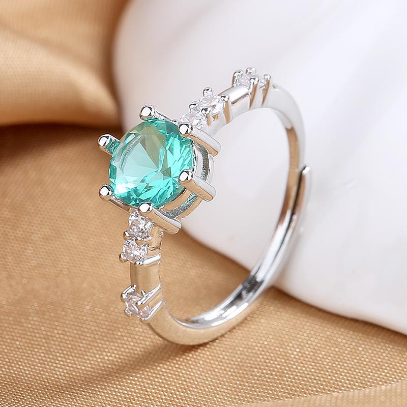 Product Introduction of Live Broadcast Hot Sale High Sense Maldives Blue Green Open Diamond Ring Female Geometric Fashion Item Personalized Ring Batch 26