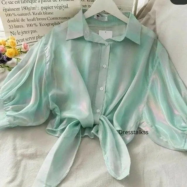 Aesthetich colourful simmer kemeja crop top // model baju ala korea Silk 4