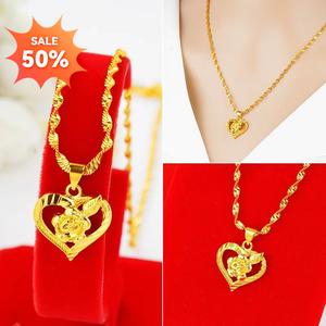 Heart Rose Flower Women's Pendant Necklace Gold-Plated Heart Pendant Necklace