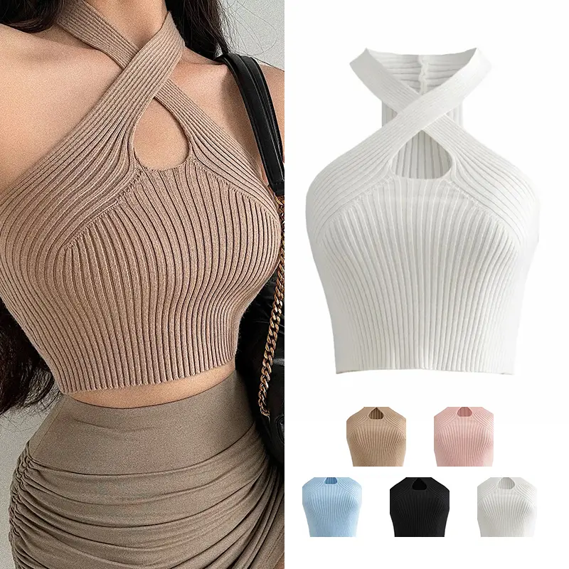 Women Close-fitting Vest, Solid Color Halter Neck Sleeveless Tops