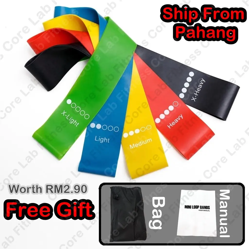 【CoreLab】 Latex 5PCS SET Yoga Elastic Hip Resistance Band Exercise Tension Bands Pull Belt Loop Ring Workout Black Blue Equipment Fitness Green Gym Muscle Red Box Outdoor Sports Stretching Training Yellow cardio