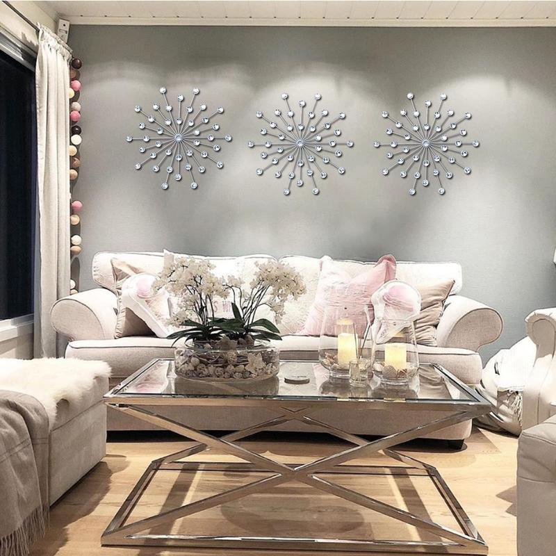 3 Silver Set of Crystal Wall Decor Sparkling Crystal Home Decor ...