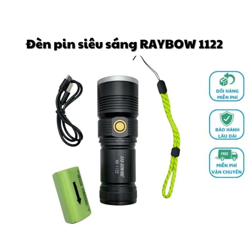 Đèn pin siêu sáng RB 1122 - Chiếu xa 700-1000M. Pin trâu - Chống nước - Kiêm sạc dự phòng thông minh đèn di động gậy khẩn cấp