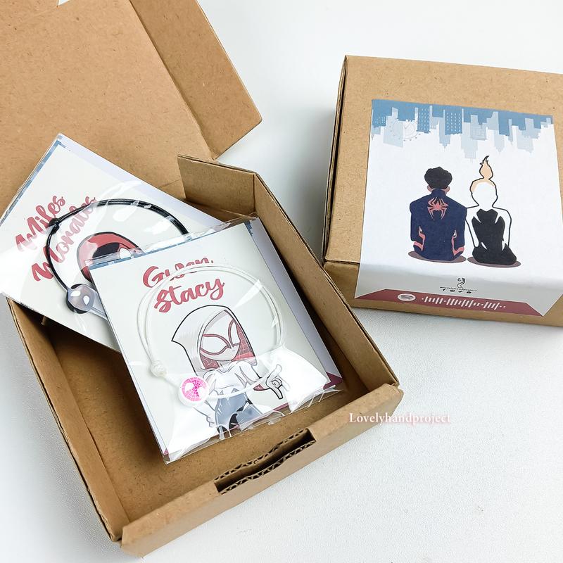 Gelang Couple Spiderman Miles Morales & Gwen Stacy Free Box Tali Waterproof Anti Air Satin Hitam Lembut Copel Super hero Into the spider verse gelang  couple 3