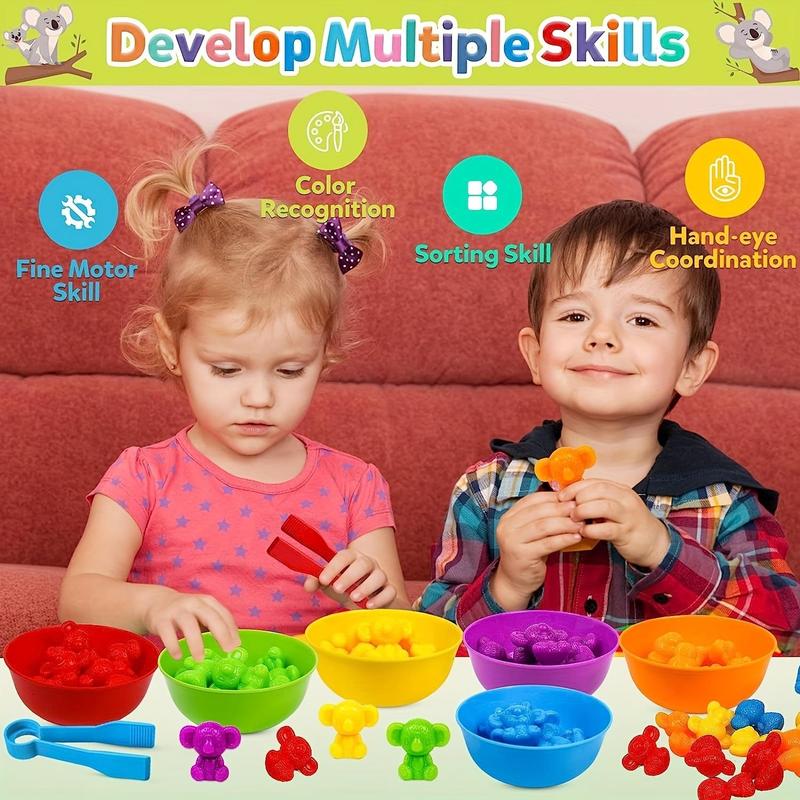 Counting Koala Toys Matching Game with Sorting Bowls, 1 Set Manipulatives Montessori Learning Toys, Color Classification and Sensory Game Set for Kids Play, Christmas Gift 7