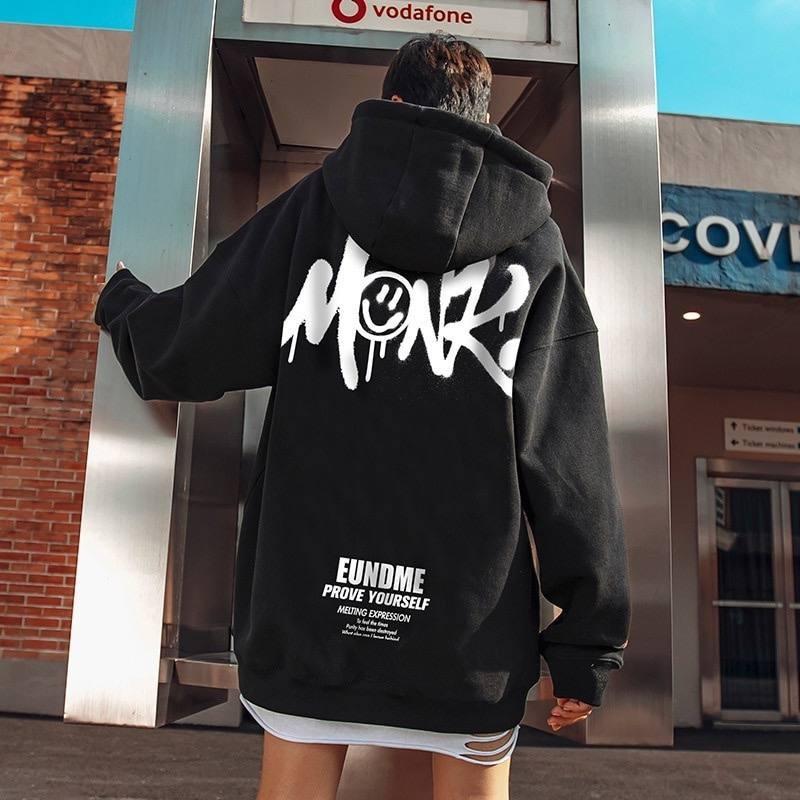 hoodie cowok jepang distro hitam fleece keren jumbo bigsize S M L XL Hitam Nyaman Panjang Tebal Kaos Tangan Sweater Pria Sablon 1