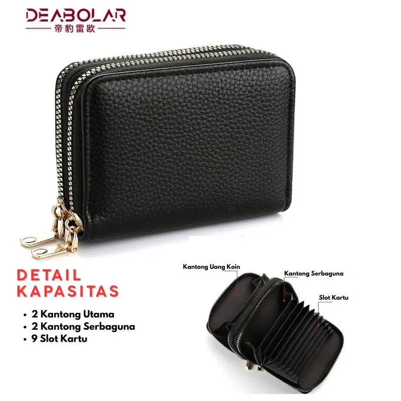 DOMPET LIPAT WANITA 2 RESLETING KULIT WA599B5 KECIL HITAM KARTU UANG KOIN MINI MURAH BATAM PENDEK KEKINIAN KOREA CEWEK LENIA PREMIUM POLOS LUCU 8