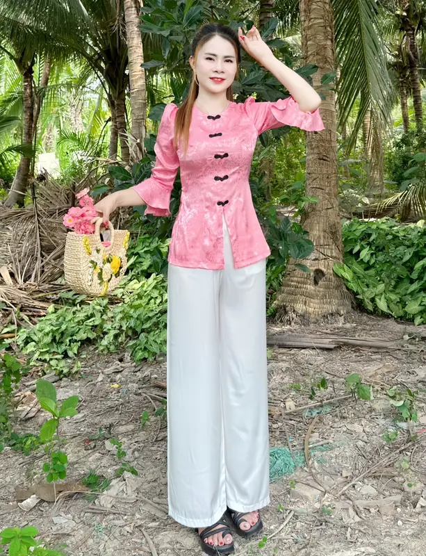 (Áo lẻ) bà ba tay loe, nút tàu sò đen chất vải gấm miềm mịn thấm hút mồ hôi tôt, áo bà ba gấm đủ size đủ màu. 4
