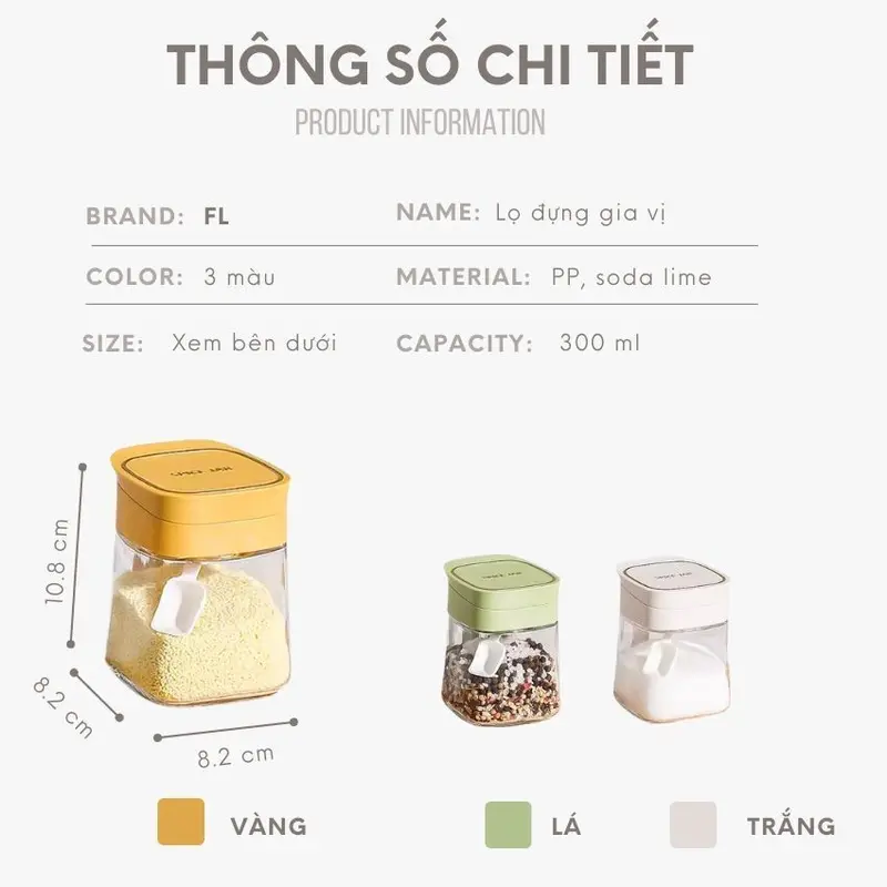 Hũ đựng gia vị vuông thủy tinh có thìa FEEKA chống ẩm, lọ thủy tinh vuông đựng gia vị thông minh 300ml 7