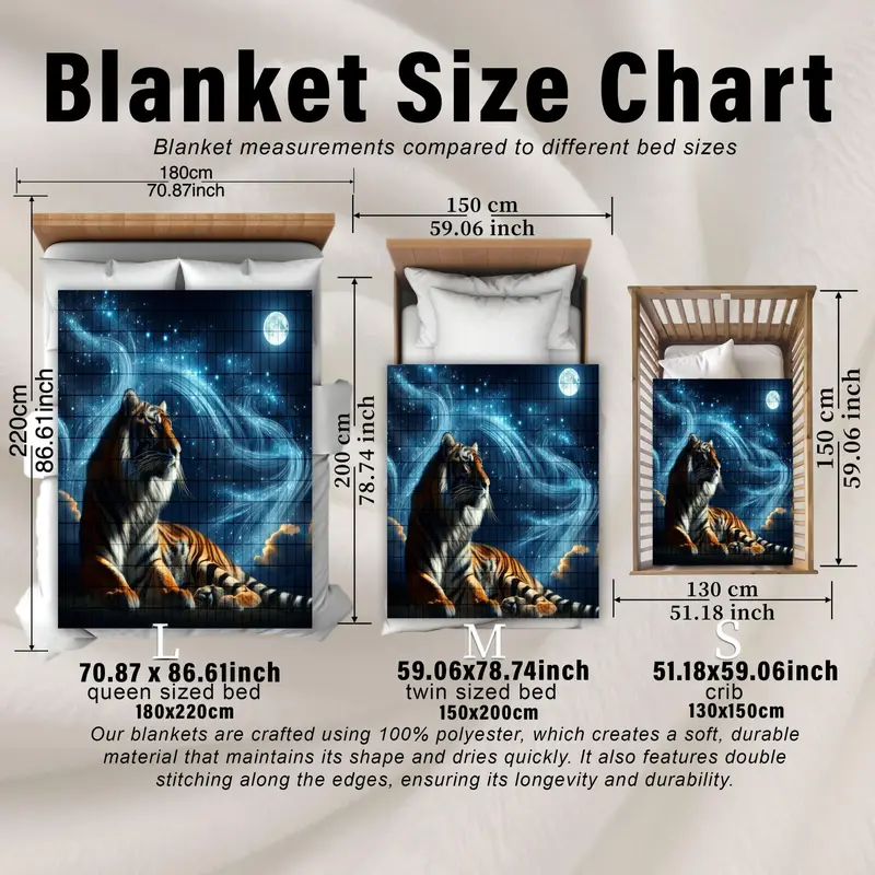 Tiger Pattern Blanket, Soft Comfortable Throw Blanket, Cool Bedroom Bedding Blankets, Warm Napping Blanket for Home Office Travel Camping 1