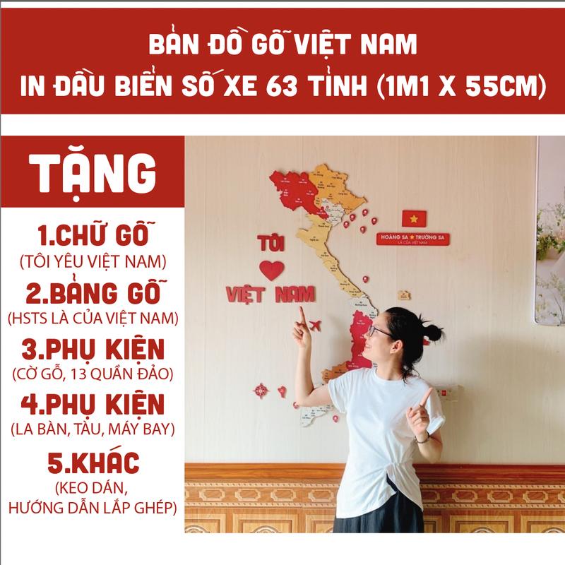 [GIÁ KHAI XUÂN] Bản đồ gỗ Việt Nam dán tường cao 50cm đến 2m in biển số xe, đầy đủ phụ kiện cờ, la bàn, máy bay, keo dán trang trí nhà cửa.