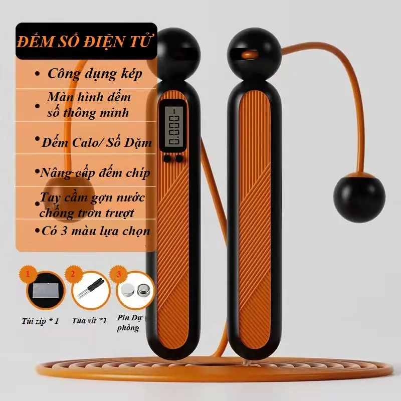 Dây Nhảy Thể Lực, Không Dây Đếm Số Tập Thể Dục Thể Thao Cao Cấp Nhiều Màu (Đếm Calo,số vòng, đếm quãng đường)Bóng nhỏ