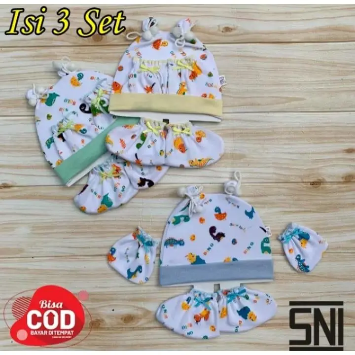 PROMO 3 Set Topi Bayi Warna Motif Topi Sarung Tangan Kaos Kaki Bayi Putih Warna 2