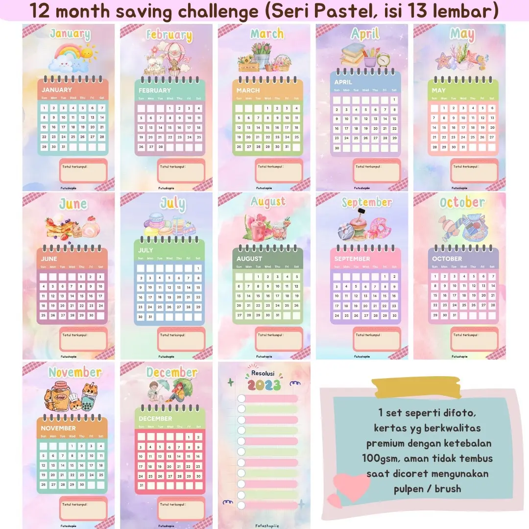 (6) template nabung / isi 13 lembar / Nabung Setahun