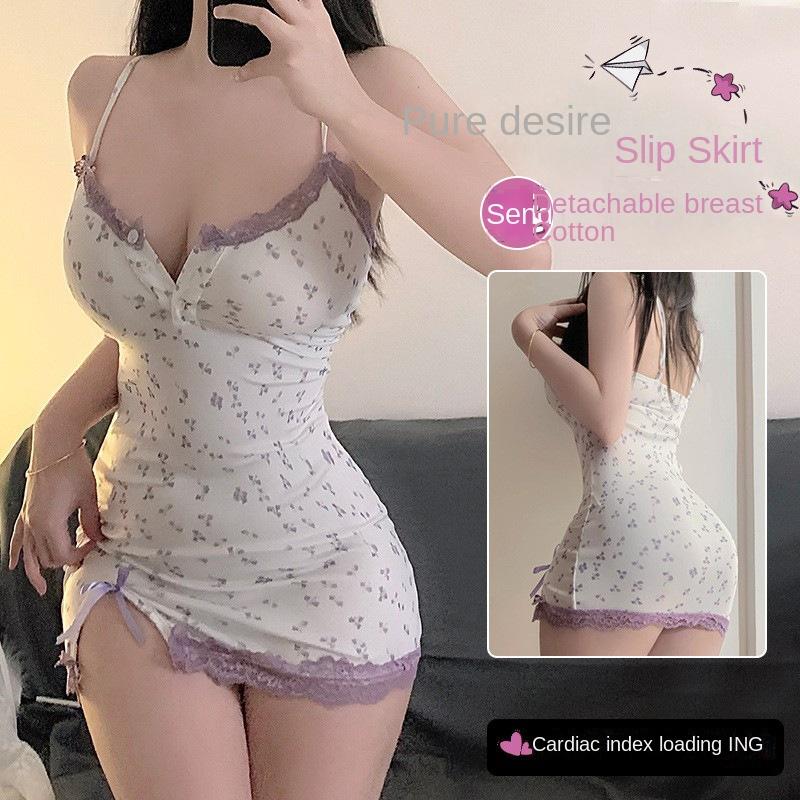 Bộ Đồ Ngủ Nữ, Thiết Kế Chữ V Sâu Gợi Cảm Mùa Hè, Ngoại Cỡ, In Ngọt Ngào Có Thắt Lưng, Đệm Ngực, Dây Đeo Lỗ Hơi Cám Dỗ Váy Ngủ, Ôm Sát Eo, Hở Lưng, Váy Bodycon, Quần Áo Mặc Nhà Umi Đầm Ngủ Women Dress Beo