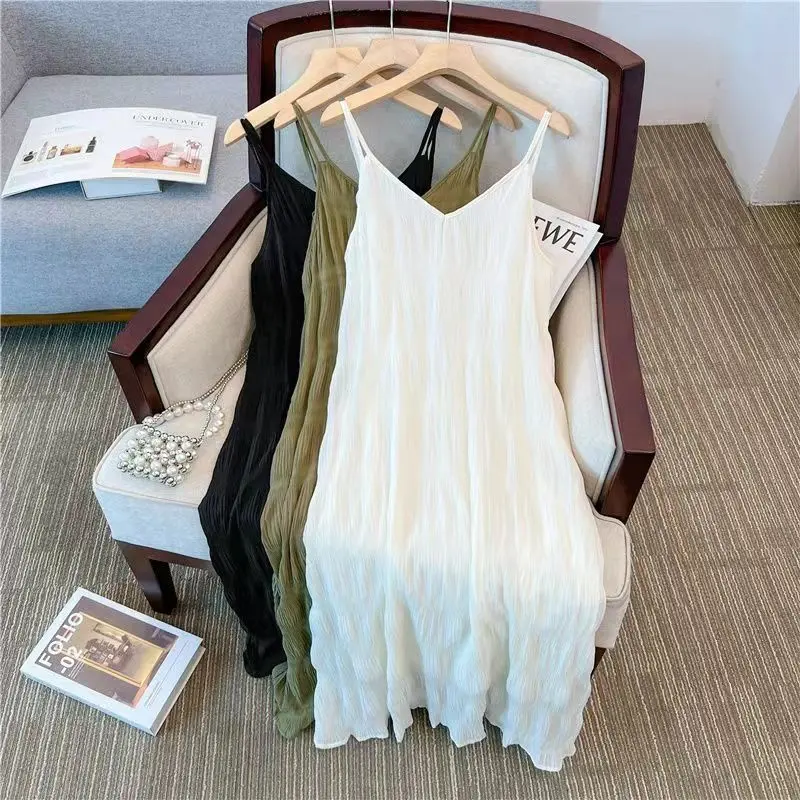 Váy Mùa Hè Ngoại Cỡ Dành Cho Phụ Nữ, Thiết Kế Đuôi, Phong Cách Pháp, Che Bụng, Váy Hai Dây Bó Sát Chất Lượng Cao, Váy Cổ Chữ V Nhỏ Nhắn, Ngoại Cỡ, Phụ Nữ