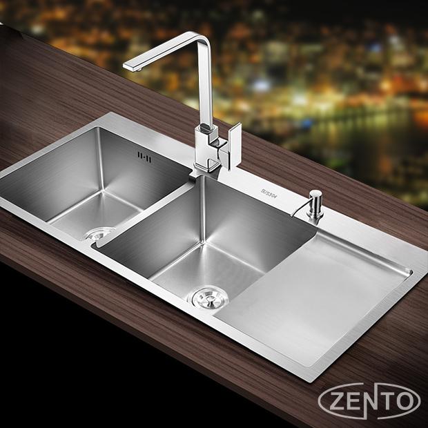 Chậu Đúc Combo Chậu Rửa Chén Bát INOX N1 10048 NA.GRAND và Xả và Rổ và Vòi chén nóng lạnh và Bình rửa chén