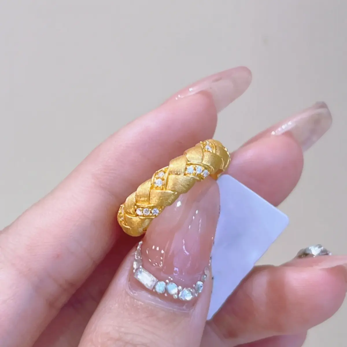 Cincin Tolok, Gaya Vintaj, untuk Wanita, Bersalut Emas, Berhias Berlian, Spike Gandum, Tenunan Berus, Reka Bentuk Pusing