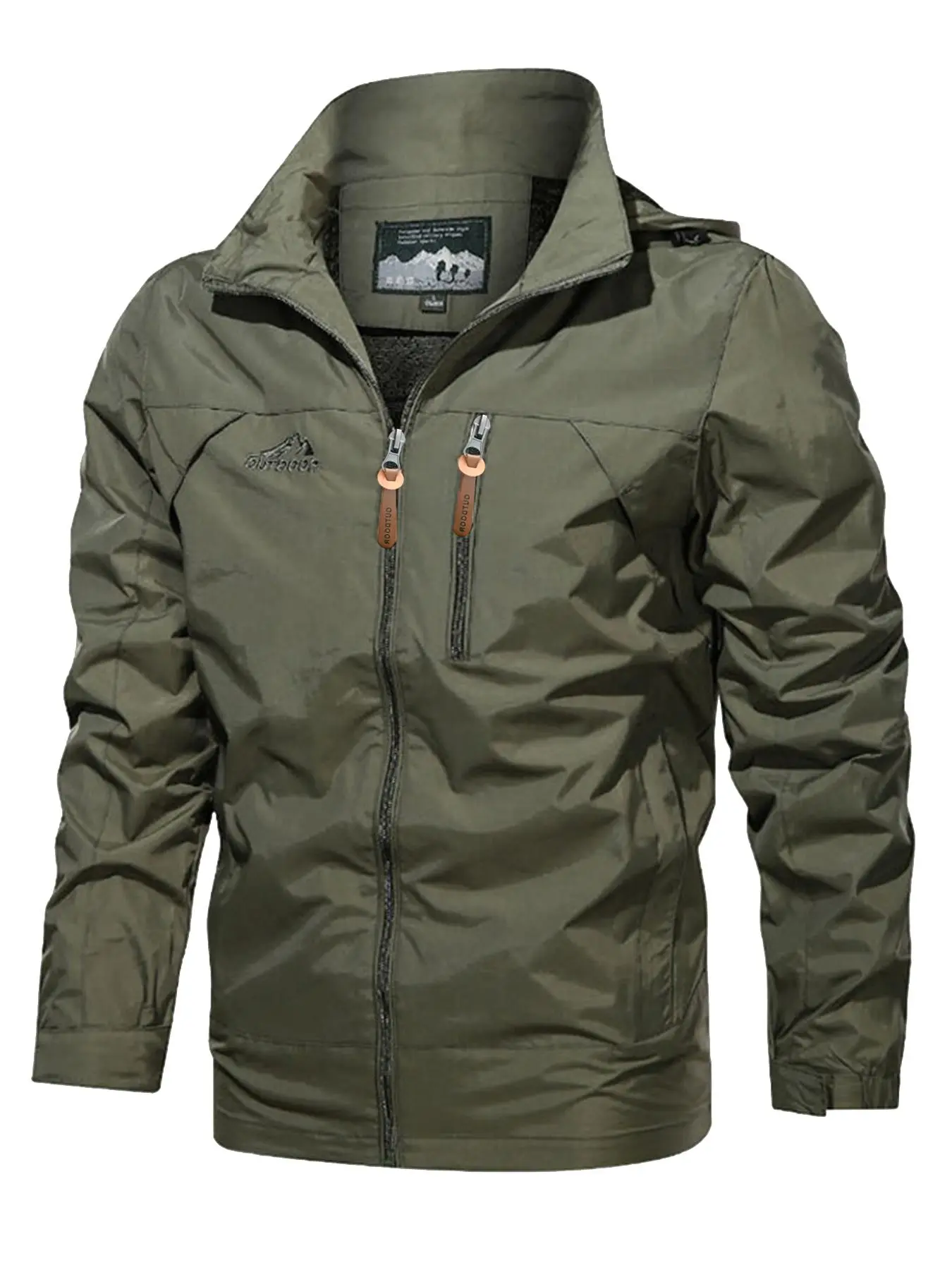 Men's Letter Pattern Waterproof Hooded Jacket, Regular Fit Casual Long Sleeve Zip Up Jacket for Outdoor Activities, Fashion Men's Outerwear for All Seasons