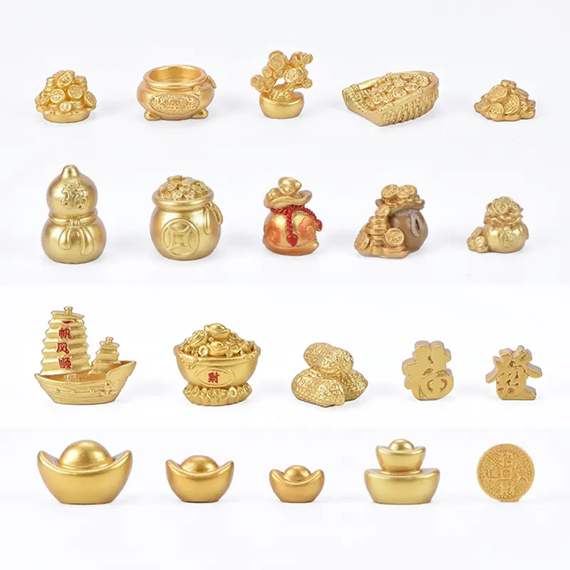 [MMG]Micro Landscape DIY Resin Crafts New Year Gold Accessories Ingot Tree Gourd Boat