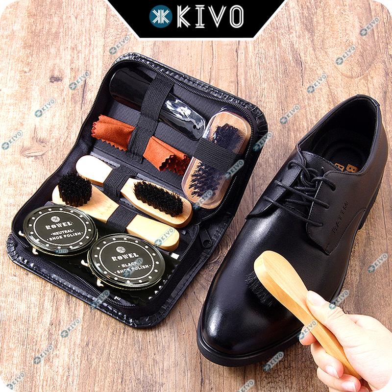 Bộ Đánh Giày Da Nam 7 Món Cao Cấp - Bộ Xi Đánh Giày Da Đen/ Xi Đánh Giày Đen, Trắng, Nâu, Không Màu/ Bàn Chải Đánh Giày - Vệ Sinh Giày,Dép Kivo