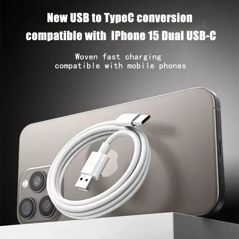 USB A to USB Type C Charger Cable, 3A Fast Charging Cable, Compatible with iPhone 16/15 Series, Samsung S24/S23 S22/Note 20/10, Pixel, Moto, Car Play 5