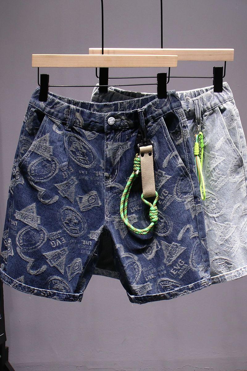 Product Introduction of Quần Soóc Denim, Xu Hướng Phong Cách Mỹ, In Cao Cấp, Dành Cho Nam Giới, Mặc Mùa Hè, Dáng Rộng Vừa Vặn, Quần Dài Đến Đầu Gối Thẳng, Với Đồ Trang Trí, Quần Soóc Cướp Biển Đẹp Trai Menswear 8