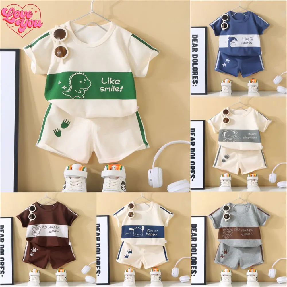 Ready Stock | 0-6year Kids Terno Short Sleeved Shorts Set for Boys Girls Cartoon Animal Pattern Pullover Children's Suit