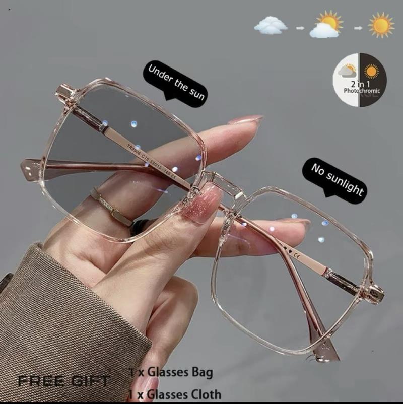 Product Introduction of 2055#  Ultra Light Large Frame Photochromic Anti Radiation  Glasses Replaceable Lens For Women Men  Sunglasses Eyeglasses Frames （FREE 1PCS Glasses Cloth and 1PCS Glasses Box) Full Rim 5