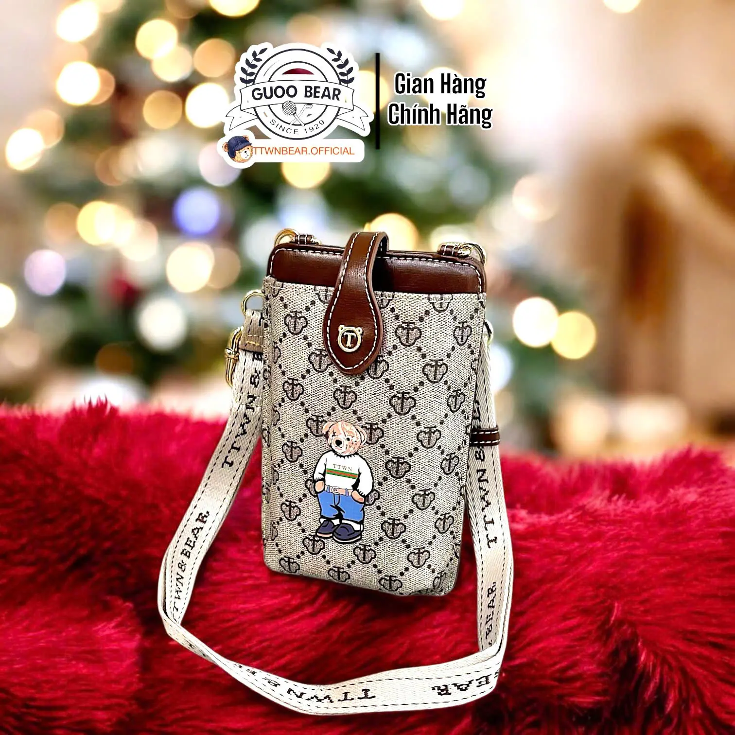 Túi ví phonebag TTWN&GUOO BEAR TT2349 chính hãng Bag Nữ Túi Đeo Chéo Da Leather Len