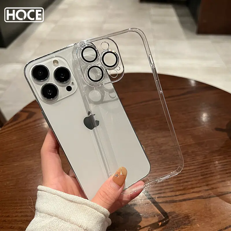 Ốp Điện Thoại Trong Suốt HD, HOCE, Có Màng Bảo Vệ Ống Kính Cho iPhone 16, 15, 14, 13, 12, 11, Pro Max, Ốp Lưng PC Cứng, Ốp Lưng Chống Sốc Pha Lê Trong Suốt, Tương Thích Với 14, 15, 16 Plus