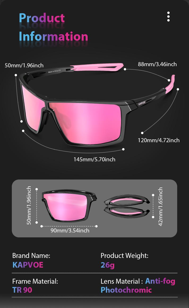 Product Introduction of KAPVOE New Red Photochromic Cycling Sunglasses Foldable Men Sunglasses Anti-fog UV400 Light Weight Women Casual Glasses Driving 7