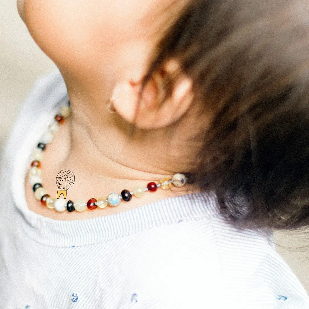 Amber Buddy | LE466 Kalung & Gelang Bayi Baltic Amber kombinasi Sky Blue Imperial Jasper. 32cm & 14cm